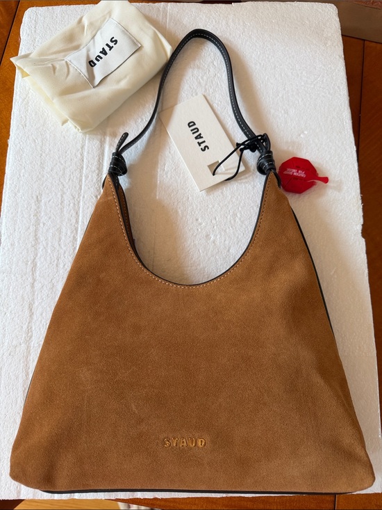 STAUD Handbags - NWT STAUD Brown Suede Shoulder Bag with Black Handle with dust bag
